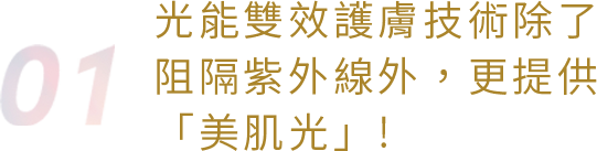 光能雙效護膚技術除了阻隔紫外線外，更提供「美肌光」!